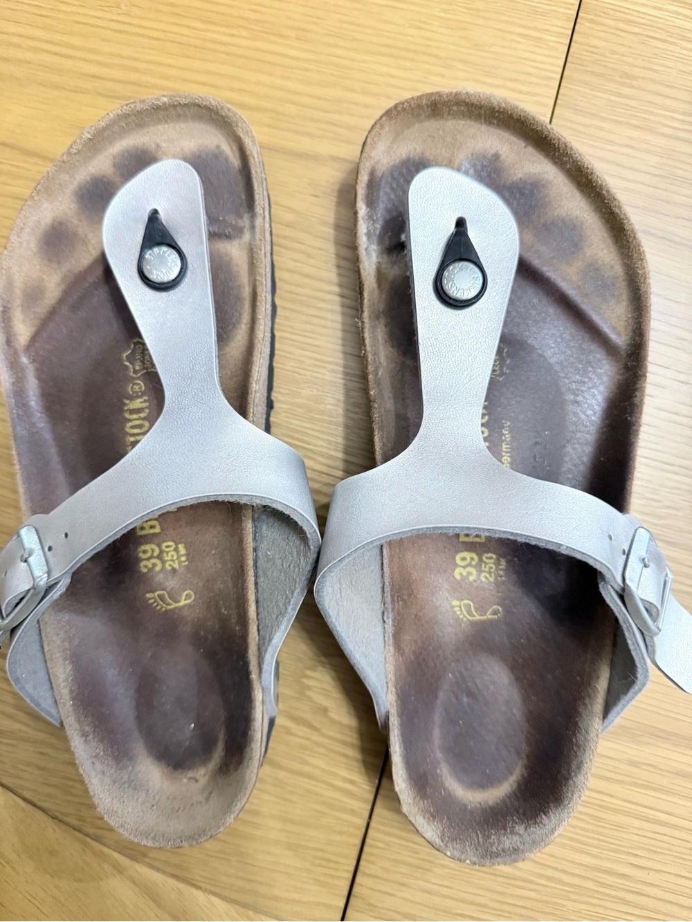 Birkenstock Silver Leather Toe-Post Sandals